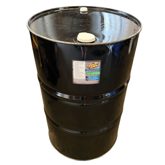 A 55 gallon drum of Jaymor's all-purpose synthetic lubricant.