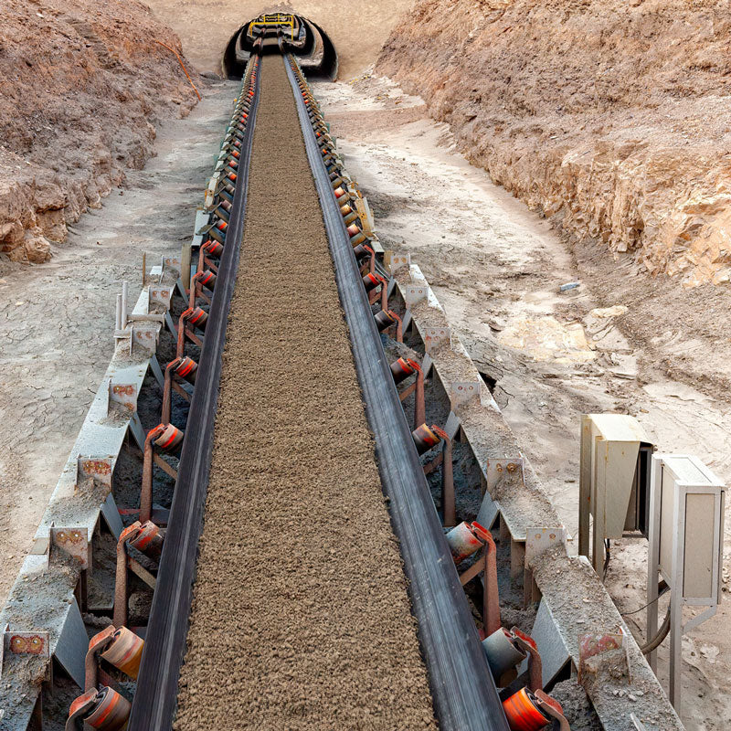 A conveyor belt at a copper mine moving mined earth.