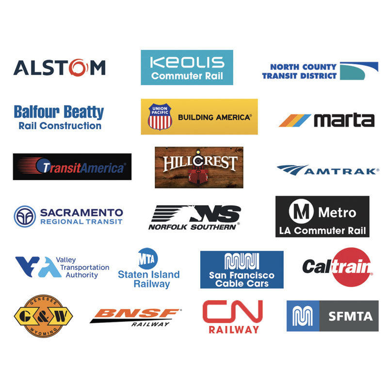 Logos of transit industry customers of Jaymor's synthetic lubricant.