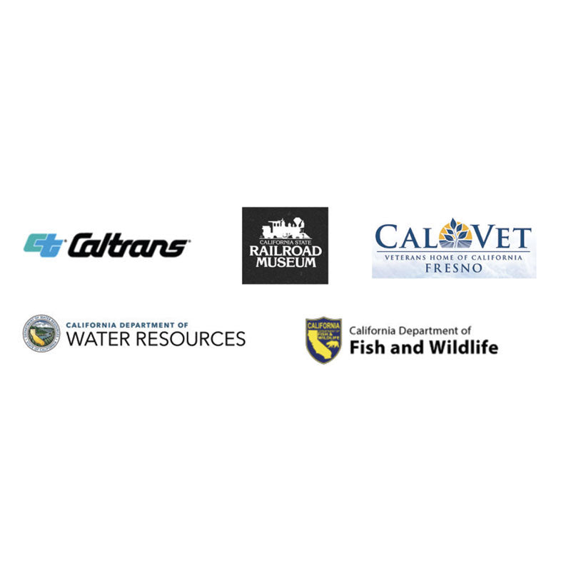 Logos of State of California customers of Jaymor's synthetic lubricant. 